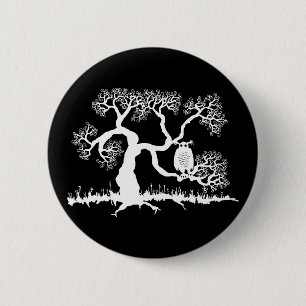 Spooky Owl In Tree Pinback Button