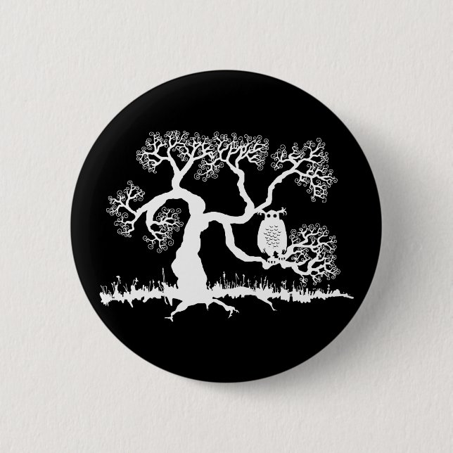 Spooky Owl In Tree Pinback Button (Front)