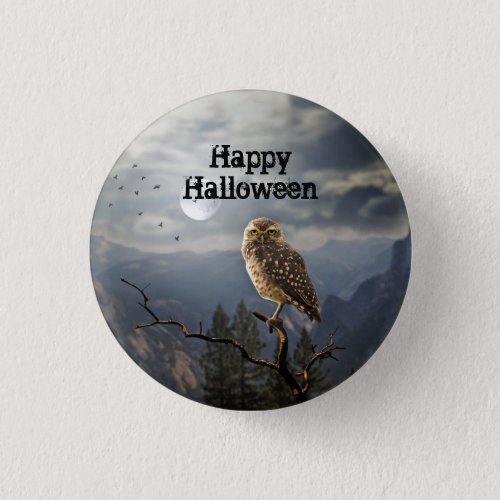 Spooky Owl Moon Graphic Halloween Button