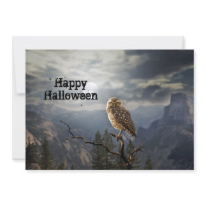 Spooky Owl Moon Graphic Halloween Flat Holiday Card