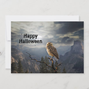 Spooky Owl Moon Graphic Halloween Flat Holiday Card