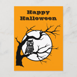 Spooky Owl on Bare Tree Silhouette Halloween  Postcard