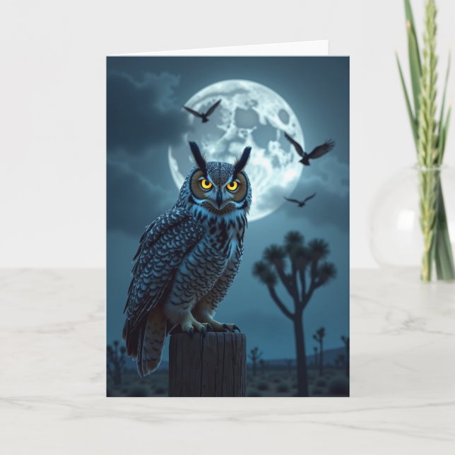 Spooky Owl Under Moon Card (Front)