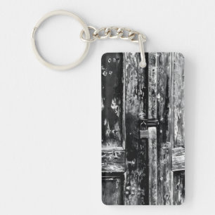 Spooky Padlocked Old Wooded Unpainted Door Photo Keychain