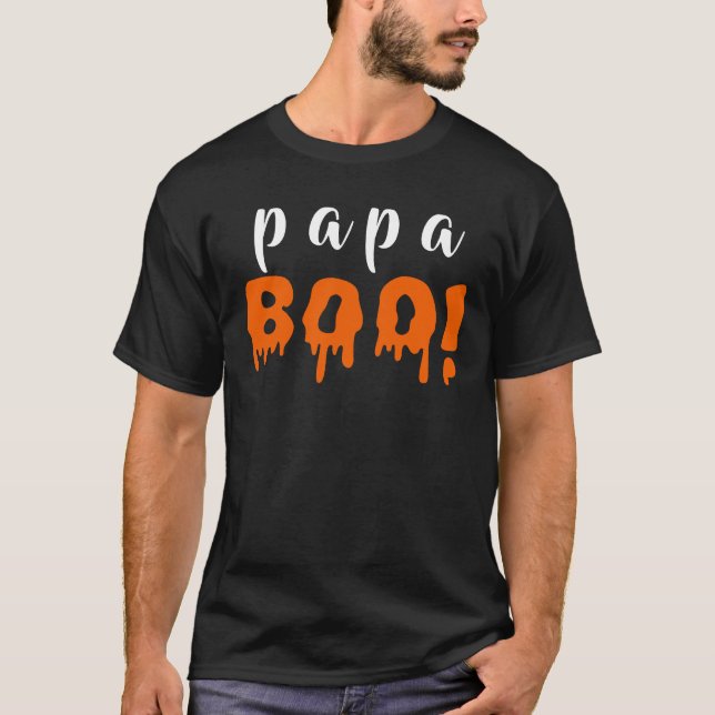 Spooky Papa Boo Orange Halloween Family T-Shirt (Front)