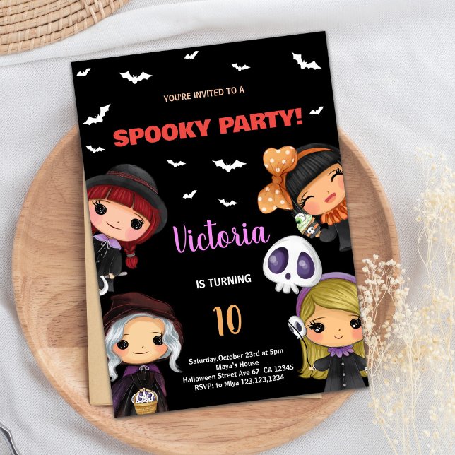 Spooky Party Black Halloween Birthday Invitations (Spooky Party Black Halloween Birthday Invitations)