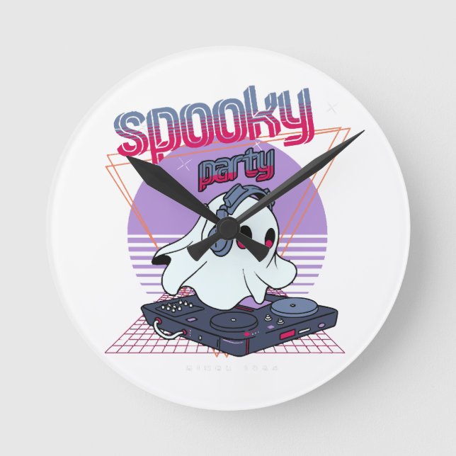 Spooky Party Halloween Round Clock (Front)