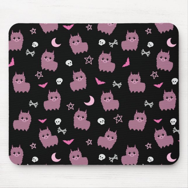 Spooky pastel goth llama pattern witch purple mouse pad (Front)
