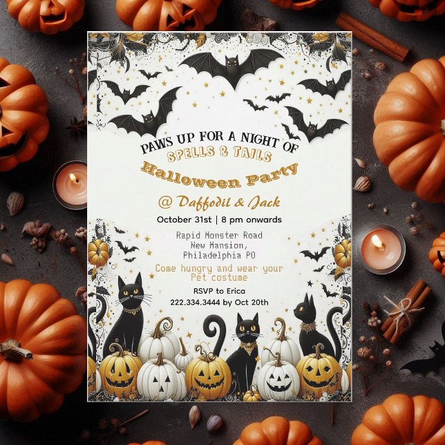 Spooky Paws Up Pet Costume Halloween Pumpkin Party Invitation (Spooky Paws Up Pet Costume Halloween Pumpkin Party Invitation)