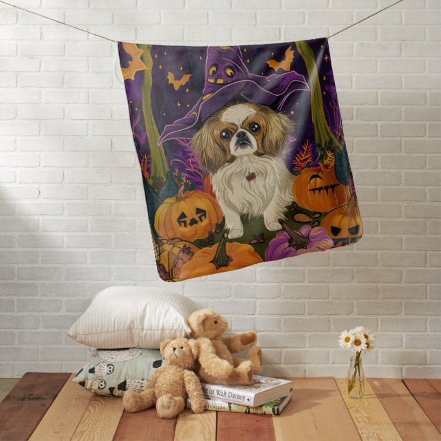 Spooky Pekingese Dog Halloween Witch And Pumpkin  Baby Blanket (In Situ)