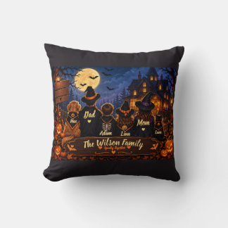 Spooky Personalized Halloween Family Black Cat Throw Pillow