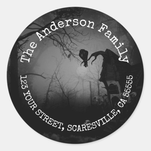 Spooky Personalized Name Black Raven Halloween  Classic Round Sticker