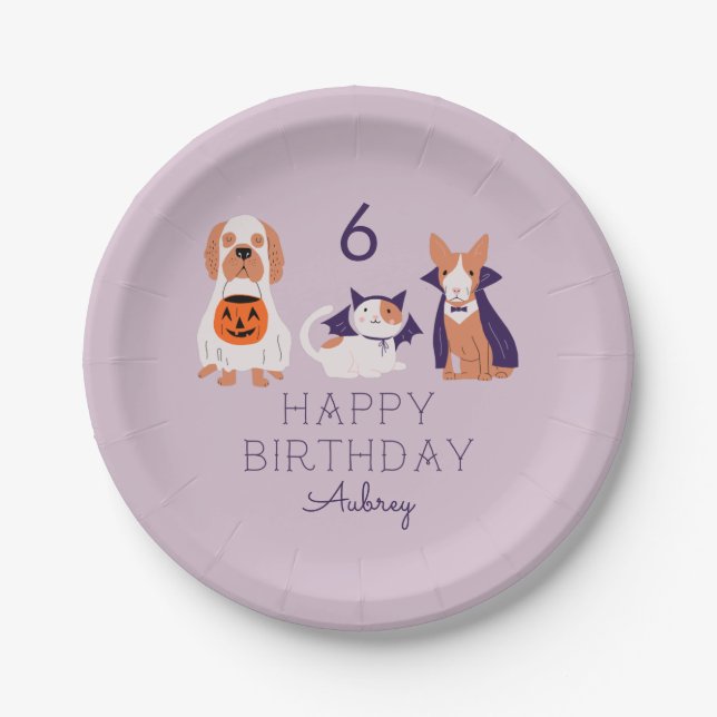 Spooky Pets Halloween Birthday Party Paper Plates (Front)