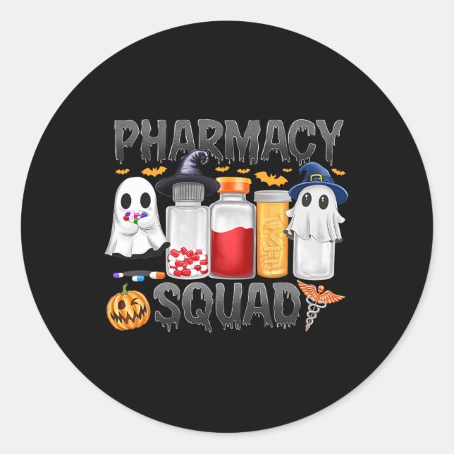 Spooky Pharmacy Squad Ghost Pills Pharmacist Tech  Classic Round Sticker (Front)
