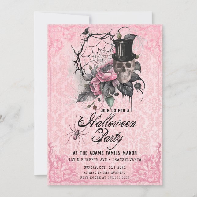 Spooky Pink and Black Spider Web Invitation (Front)