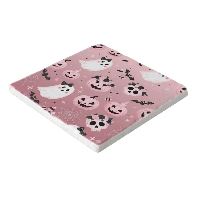 Spooky pink halloween pillow trivet (Corner)