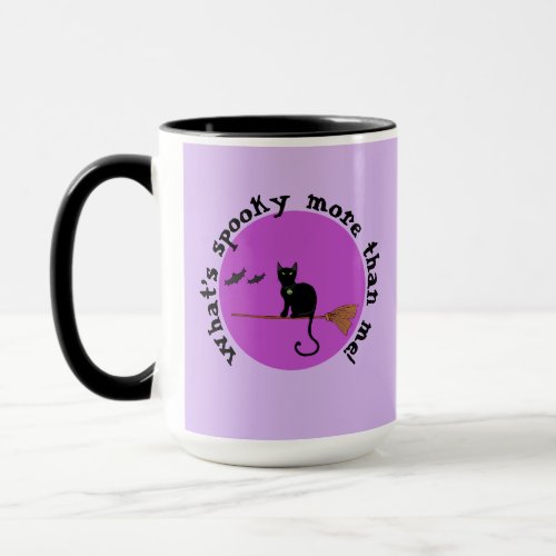 Spooky pink_purple black cat broom Halloween Mug