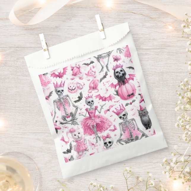 Spooky Pink Skeleton Princess Halloween Favor Bag (Clipped)