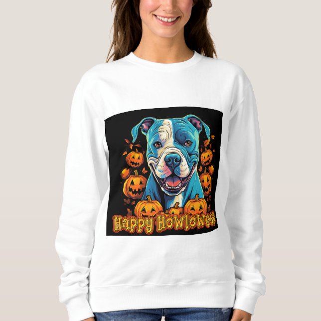 Spooky Pitbull Happy Howloween  Sweatshirt (Front)