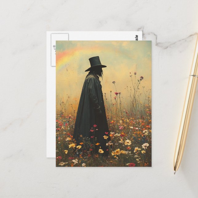 Spooky Plague Doctor in the Meadow Postcard (Front/Back In Situ)