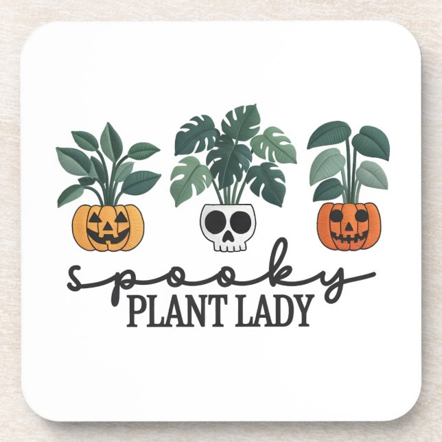 Spooky Plant Lady Halloween Monstera Design Beverage Coaster (Front)