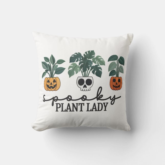 Spooky Plant Lady Halloween Monstera Design Throw Pillow (Front)