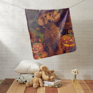 Spooky Poodle Dog Halloween Witch And Pumpkin Baby Blanket