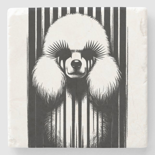 Spooky Poodle With Grunge Aesthetic Stone Coaster (Front)