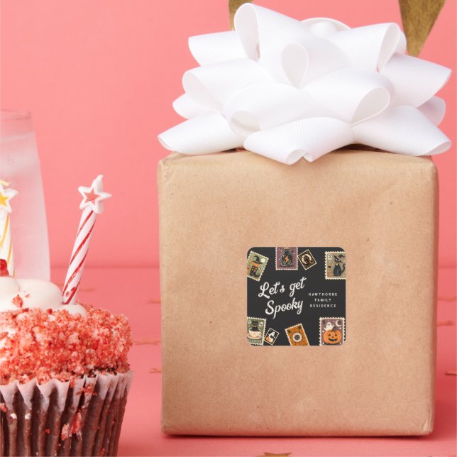 Spooky Postage Stamp Halloween Party Square Sticker (Party)