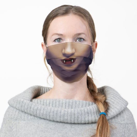 Spooky Pretty Vampire Fangs Halloween Gothic Adult Cloth Face Mask (Worn)
