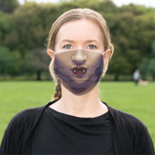 Spooky Pretty Vampire Fangs Halloween Gothic Adult Cloth Face Mask (Outside)