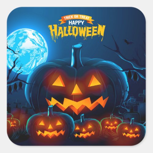  Spooky Pumphins Bats Full Moon Happy Halloween Square Sticker