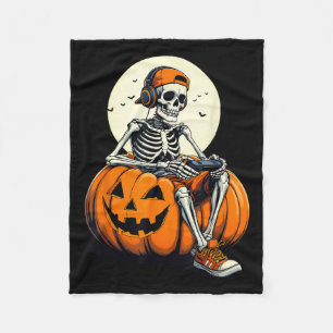 Spooky Pumpkin &amp; Skeleton Gamer Tee _ Boys &am Fleece Blanket