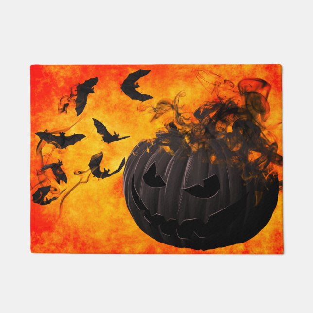 Spooky pumpkin and bats illustration doormat (Front)