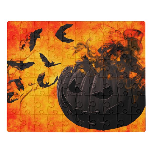Spooky pumpkin and bats illustration jigsaw puzzle (Puzzle Horizontal)
