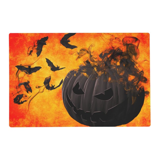 Spooky pumpkin and bats illustration placemat (Front)