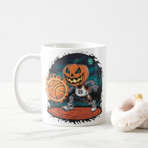 Spooky Pumpkin Basketball Halloween Night Sports Coffee Mug