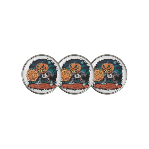 Spooky Pumpkin Basketball Halloween Night Sports Golf Ball Marker