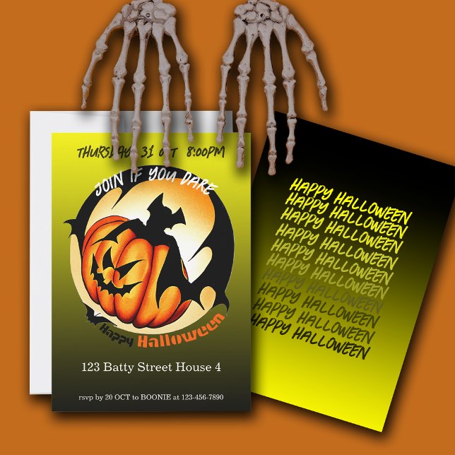 Spooky Pumpkin Bat Halloween Party Invitation (Creator Uploaded)