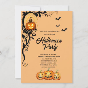 Spooky Pumpkin bats Adult Halloween Party Invitation