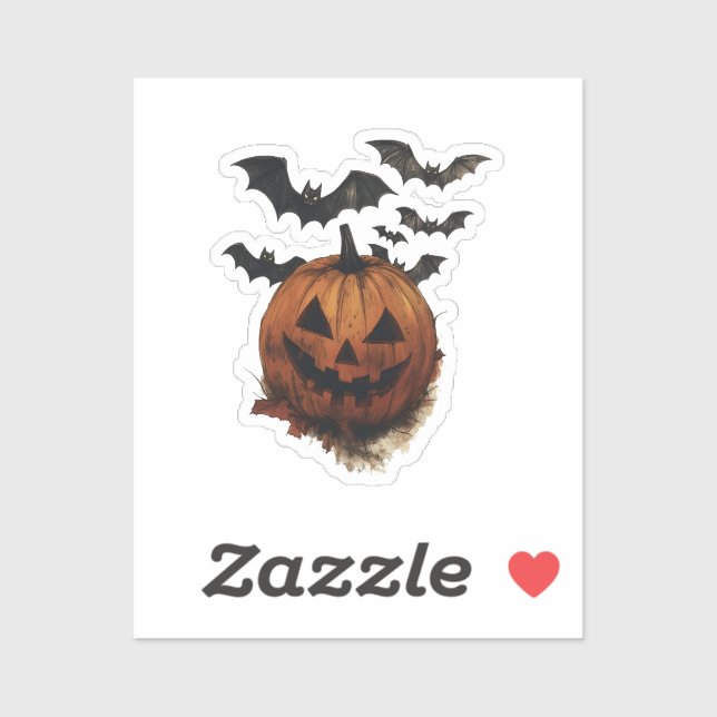 Spooky Pumpkin & Bats Halloween Art Sticker (Sheet)