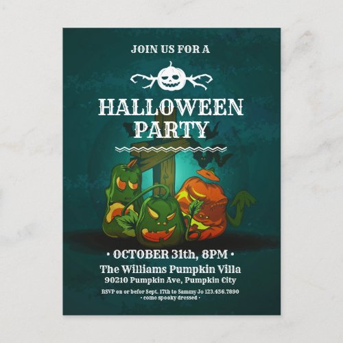Spooky Pumpkin Bats Halloween Party Invitation Postcard