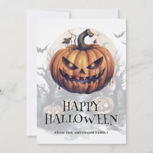 Spooky Pumpkin Bats Moon Calligraphy Halloween Holiday Card