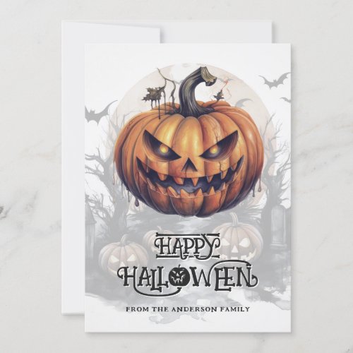 Spooky Pumpkin Bats Moon Calligraphy Halloween Holiday Card