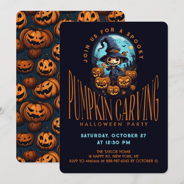 Spooky Pumpkin Carving Halloween Party  Invitation (Front/Back)