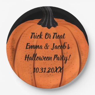 Spooky Pumpkin Design with Custom Text Options Paper Plates