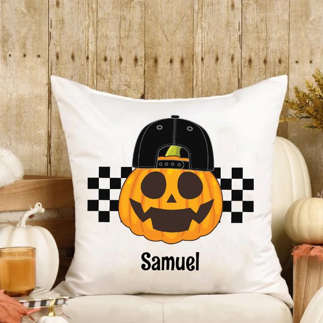 Spooky Pumpkin Dude Retro Boys Name Fall Halloween Throw Pillow (Spooky Pumpkin Dude Retro Boys Name Fall Halloween Throw Pillow)