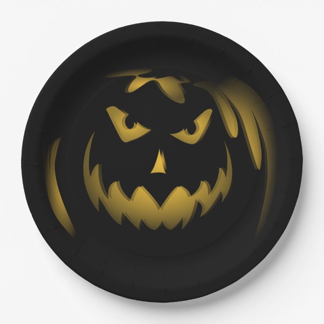 Spooky Pumpkin Face Paper Plates (Front)