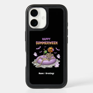 Spooky Pumpkin Faced Skeleton Fun Happy Summerween iPhone 16 Case