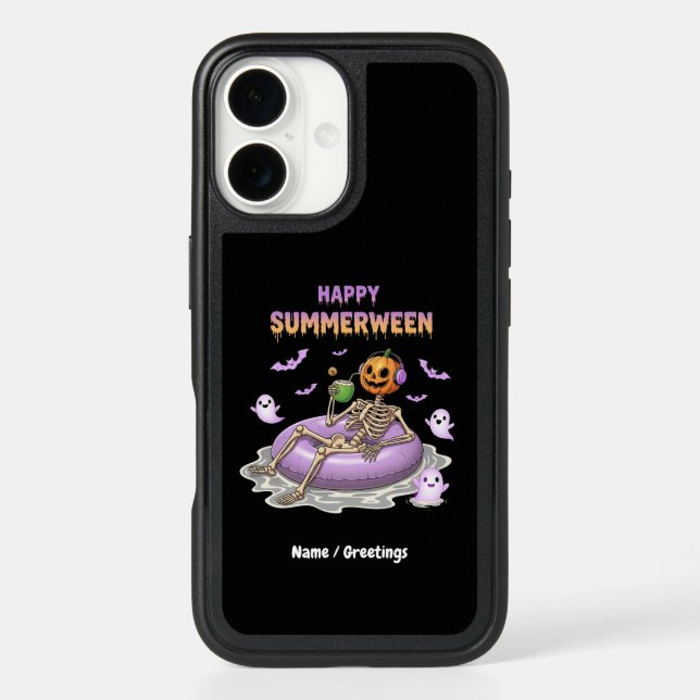 Spooky Pumpkin Faced Skeleton Fun Happy Summerween Otterbox iPhone Case (Back)
